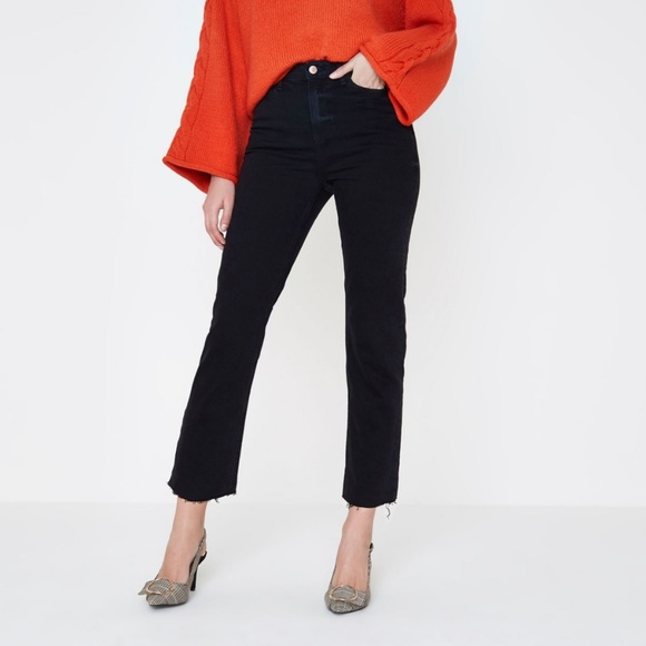 River Island Denim - Black Frayed ahem Bella Straight Leg Jeans